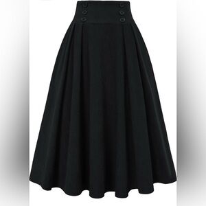 Black Pleated A-Line Maxi Skirt